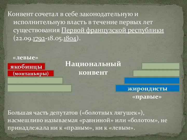 Конвент сочетал в себе законодательную и исполнительную власть в течение первых лет