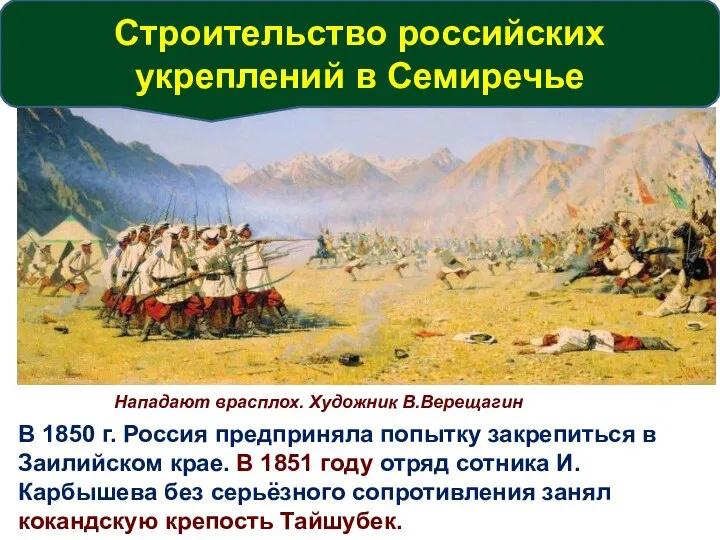 Нападают врасплох. Художник В.Верещагин В 1850 г. Россия предприняла попытку закрепиться в