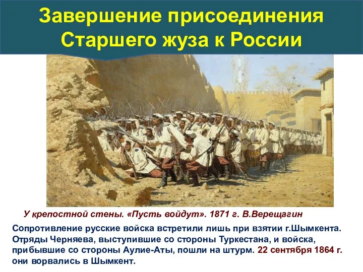 У крепостной стены. «Пусть войдут». 1871 г. В.Верещагин Сопротивление русские войска встретили