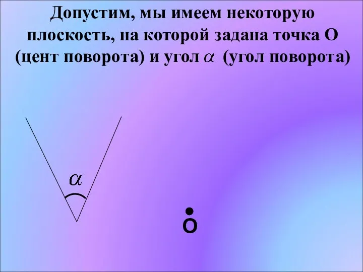 Допустим, мы имеем некоторую плоскость, на которой задана точка О (цент поворота)