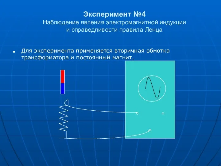 Эксперимент №4 Наблюдение явления электромагнитной индукции и справедливости правила Ленца Для эксперимента