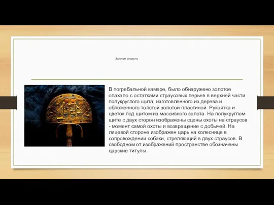 Золотое опахало В погребальной камере, было обнаружено золотое опахало с остатками страусовых