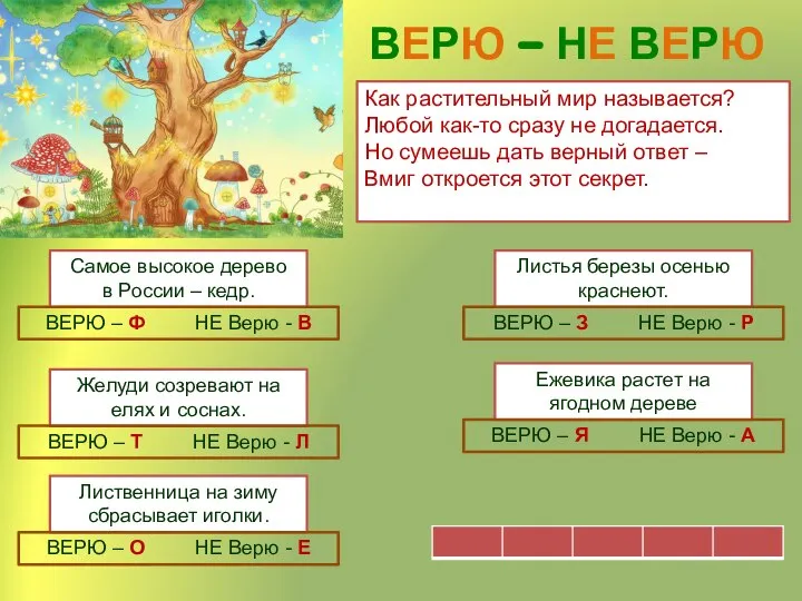 ВЕРЮ – НЕ ВЕРЮ Как растительный мир называется? Любой как-то сразу не