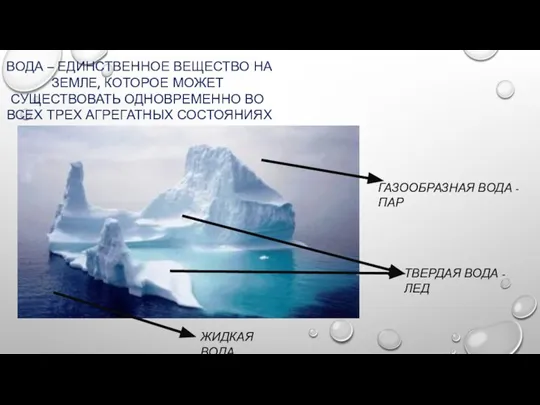 ВОДА – ЕДИНСТВЕННОЕ ВЕЩЕСТВО НА ЗЕМЛЕ, КОТОРОЕ МОЖЕТ СУЩЕСТВОВАТЬ ОДНОВРЕМЕННО ВО ВСЕХ