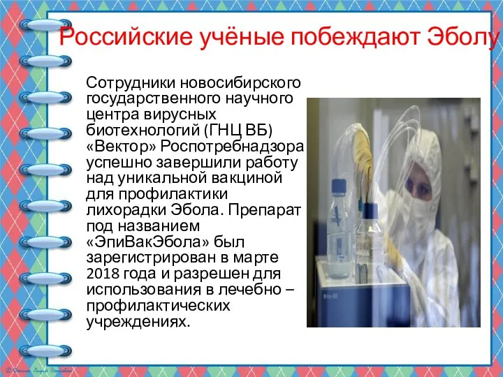 Российские учёные побеждают Эболу Сотрудники новосибирского государственного научного центра вирусных биотехнологий (ГНЦ