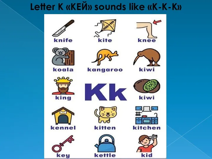 Letter K «KEЙ» sounds like «K-K-K»
