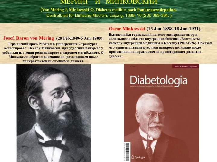 МЕРИНГ И МИНКОВСКИЙ (Von Mering J, Minkowski O. Diabetes mellitus nach Pankreasexstirpation.