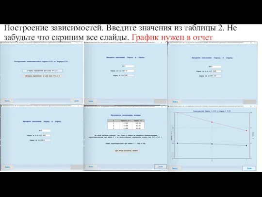 Построение зависимостей. Введите значения из таблицы 2. Не забудьте что скриним все