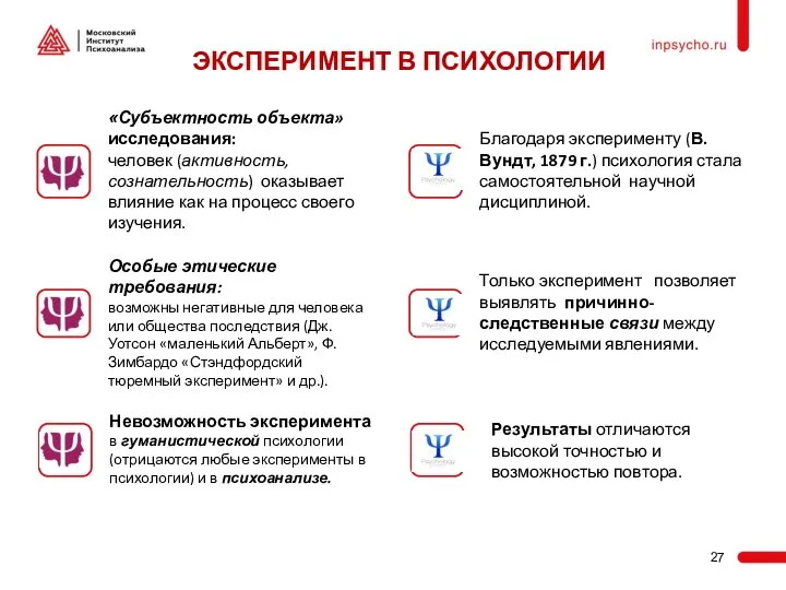 ЭКСПЕРИМЕНТ В ПСИХОЛОГИИ