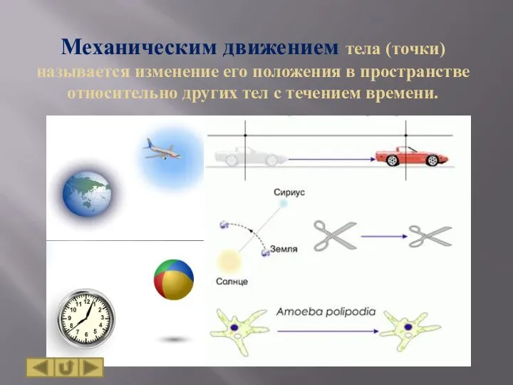 Механическим движением тела (точки) называется изменение его положения в пространстве относительно других тел с течением времени.