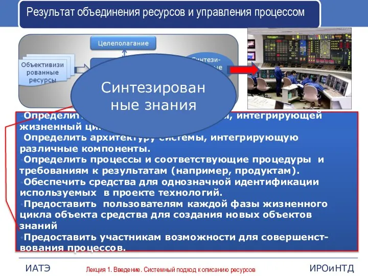 Результат объединения ресурсов и управления процессом Определить жизненный цикл системы, интегрирующей жизненный