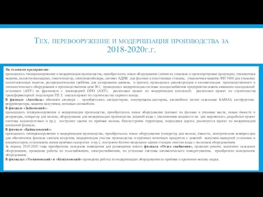 Тех. перевооружение и модернизация производства за 2018-2020г.г.