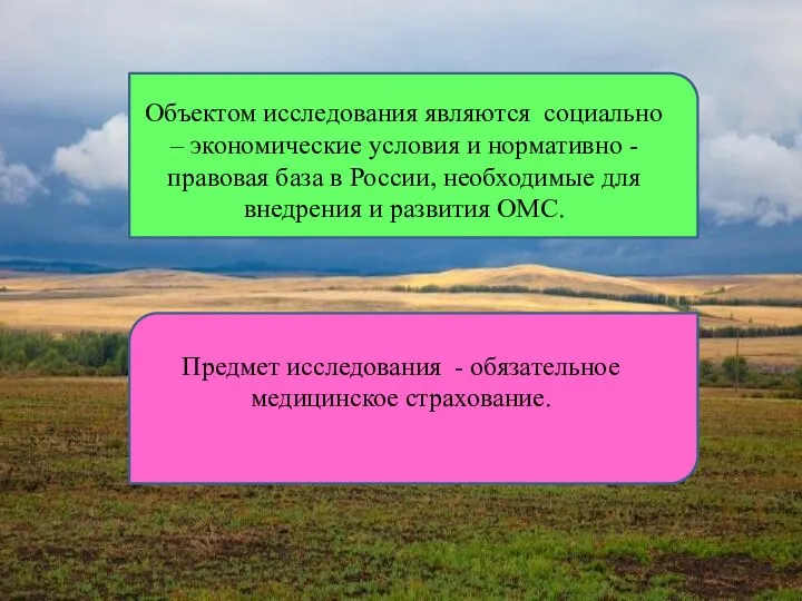 Объектом исследования являются социально – экономические условия и нормативно - правовая база