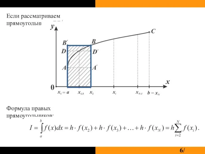 Если рассматриваем прямоугольник x1ВВ/x2: Формула правых прямоугольников:
