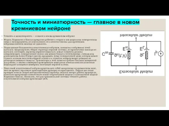 Точность и миниатюрность — главное в новом кремниевом нейроне Точность и миниатюрность