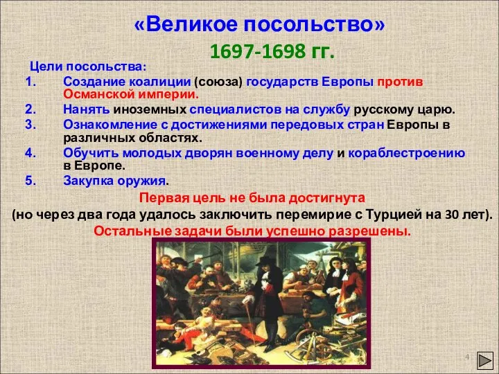 «Великое посольство» 1697-1698 гг. Цели посольства: Создание коалиции (союза) государств Европы против