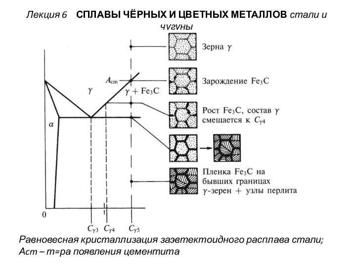 Лекция 6 СПЛАВЫ ЧЁРНЫХ И ЦВЕТНЫХ МЕТАЛЛОВ стали и чугуны Равновесная кристаллизация