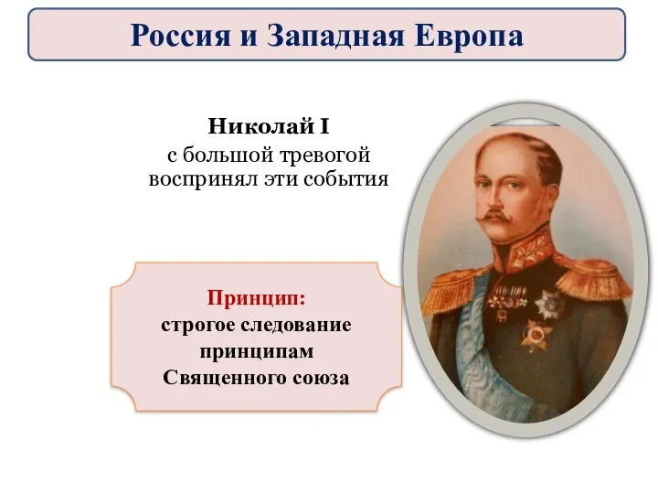 Николай I с большой тревогой воспринял эти события Принцип: строгое следование принципам