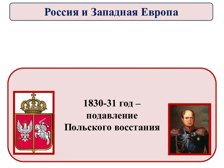 1830-31 год – подавление Польского восстания Россия и Западная Европа