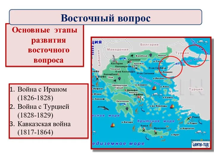 Основные этапы развития восточного вопроса Война с Ираном (1826-1828) Война с Турцией