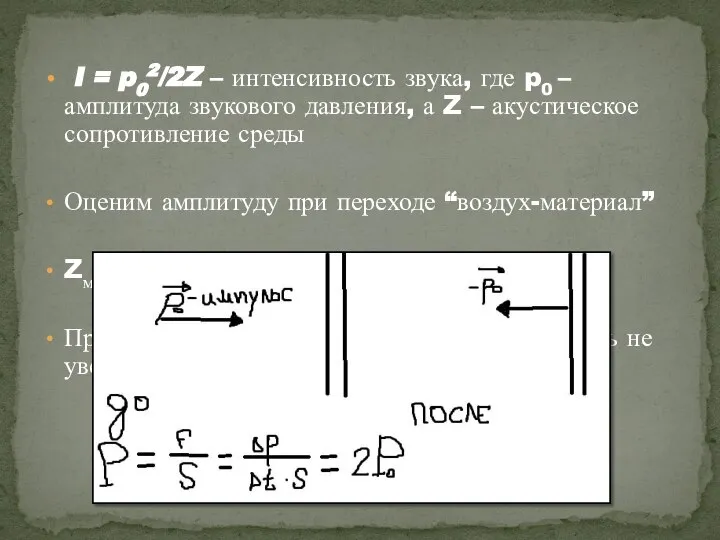 I = p02/2Z – интенсивность звука, где p0 – амплитуда звукового давления,