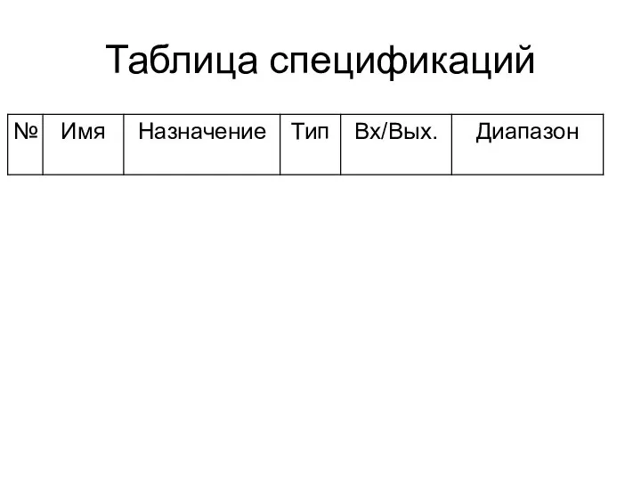Таблица спецификаций