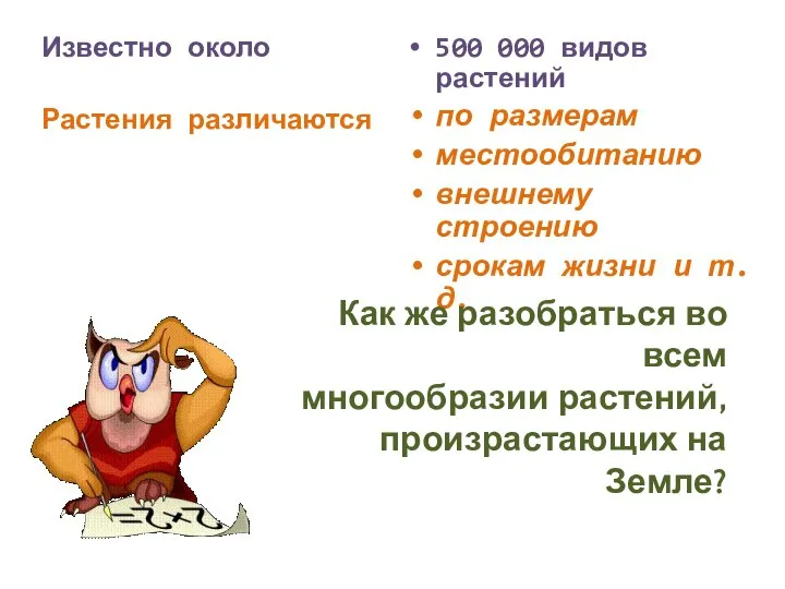 Известно около Растения различаются 500 000 видов растений по размерам местообитанию внешнему