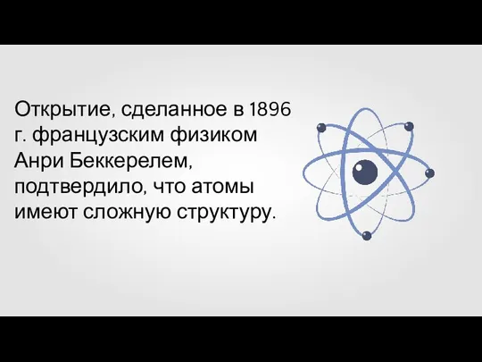 Открытие, сделанное в 1896 г. французским физиком Анри Беккерелем, подтвердило, что атомы имеют сложную структуру.