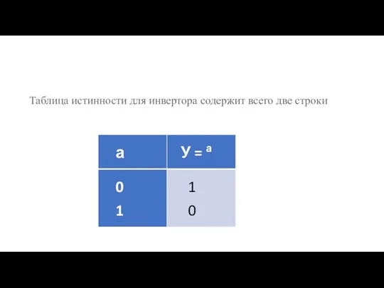 Таблица истинности для инвертора содержит всего две строки