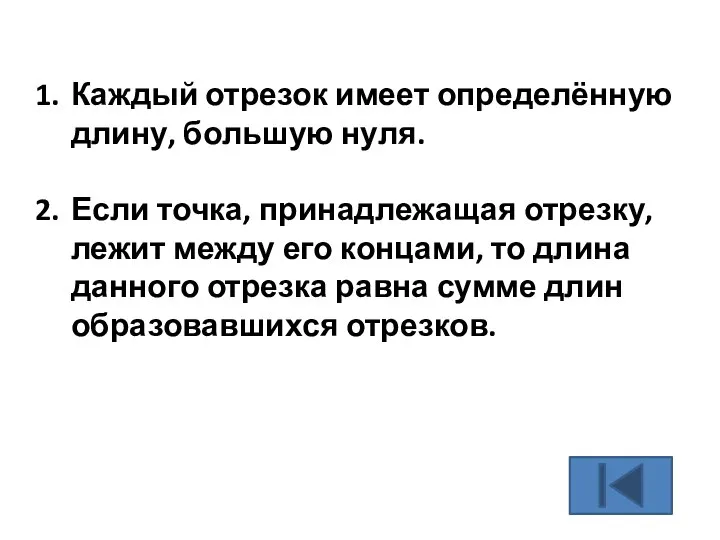 Каждый отрезок имеет определённую длину, большую нуля. Если точка, принадлежащая отрезку, лежит