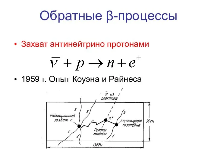 Обратные β-процессы Захват антинейтрино протонами 1959 г. Опыт Коуэна и Райнеса