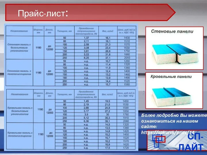 СП-ЛАЙТ Более подробно Вы можете ознакомиться на нашем сайте: https://spkursk/price/14 Прайс-лист: