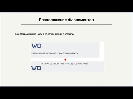 Расположение div элементов Наше меню должно идти в строчку, после логотипа