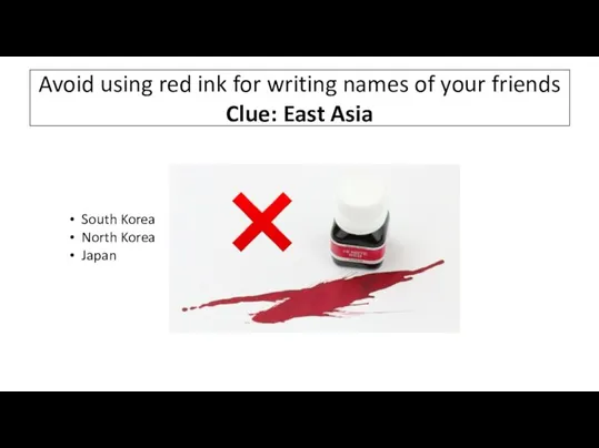 Avoid using red ink for writing names of your friends Clue: East