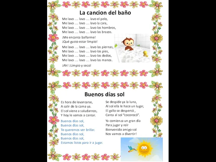 La cancion del baño Buenos días sol Me lavo … lavo …