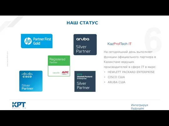 KazProfTech IT НАШ СТАТУС На сегодняшний день выполняет функции официального партнера в