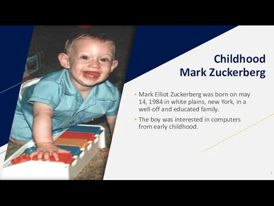 Childhood Mark Zuckerberg Mark Elliot Zuckerberg was born on may 14, 1984