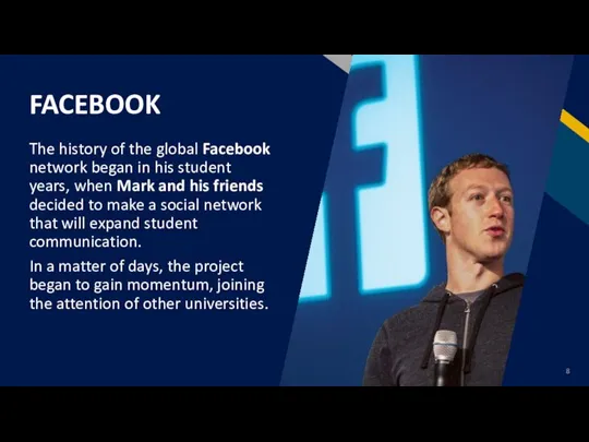 FACEBOOK The history of the global Facebook network began in his student