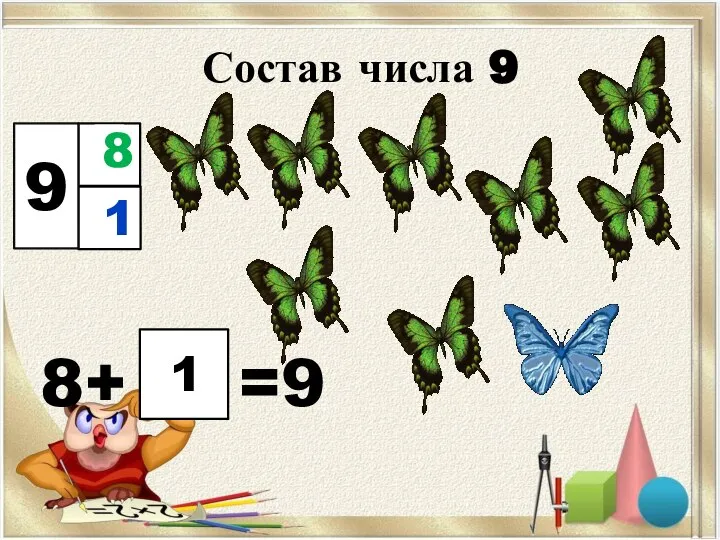 Состав числа 9 8+ =9 9 8 1 1