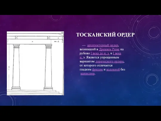 ТОСКАНСКИЙ ОРДЕР — архитектурный ордер, возникший в Древнем Риме на рубеже I