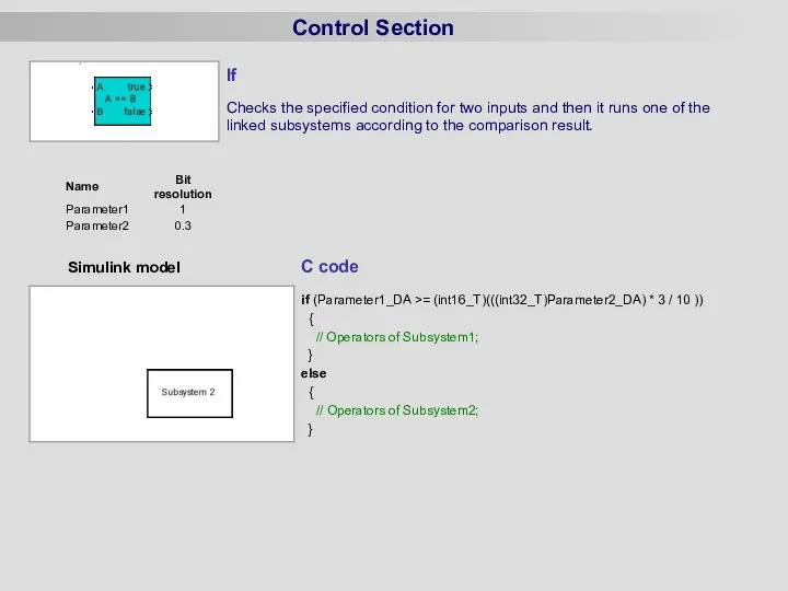 Control Section Simulink model C code