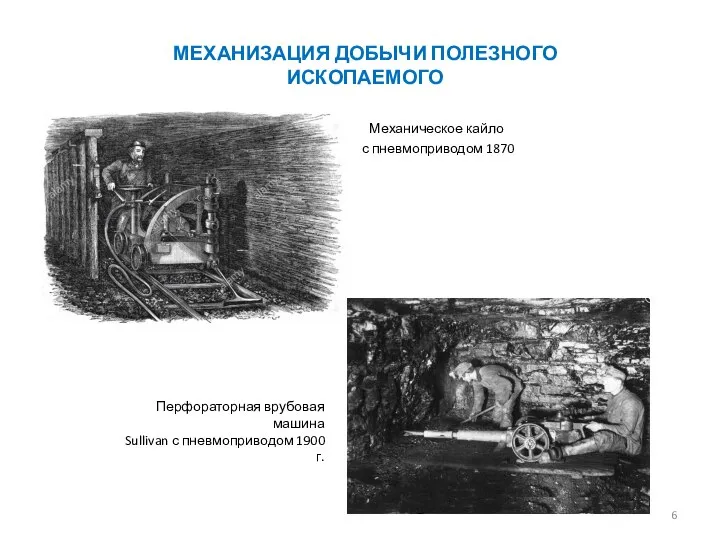 Механическое кайло с пневмоприводом 1870 МЕХАНИЗАЦИЯ ДОБЫЧИ ПОЛЕЗНОГО ИСКОПАЕМОГО Перфораторная врубовая машина