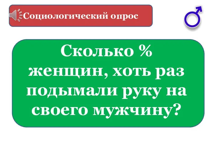 Социологический опрос Сколько % женщин, хоть раз подымали руку на своего мужчину?