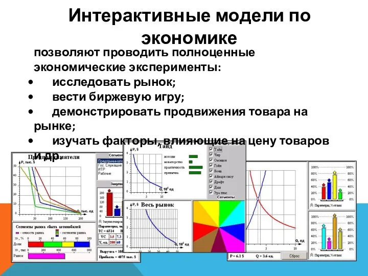 Интерактивные модели по экономике позволяют проводить полноценные экономические эксперименты: исследовать рынок; вести