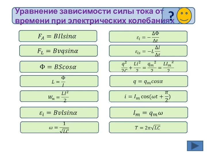 Уравнение зависимости силы тока от времени при электрических колебаниях ?