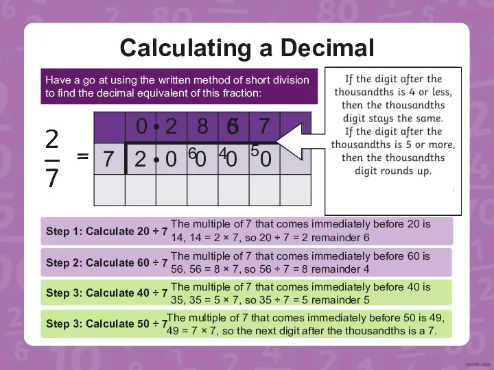 Calculating a Decimal Equivalent Have a go at using the written method