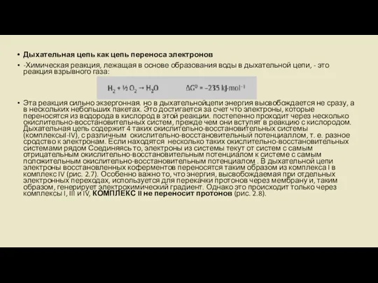 Дыхательная цепь как цепь переноса электронов -Химическая реакция, лежащая в основе образования