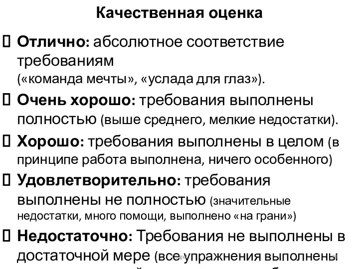 Качественная оценка Отлично: абсолютное соответствие требованиям («команда мечты», «услада для глаз»). Очень