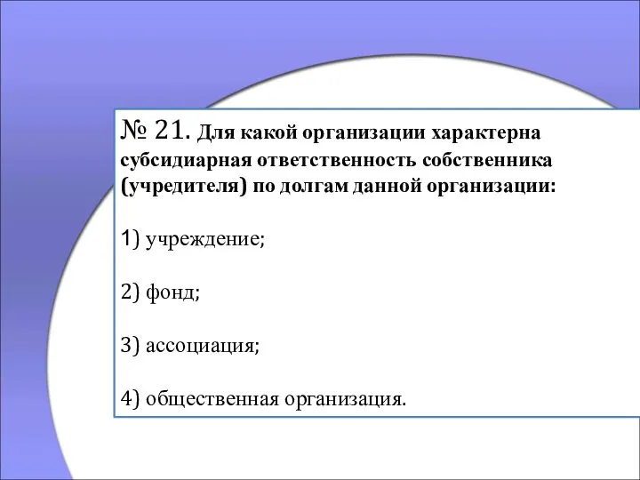 № 21. Для какой организации характерна субсидиарная ответственность собственника (учредителя) по долгам