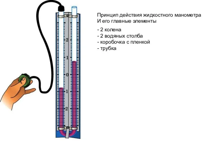 Принцип действия жидкостного манометра И его главные элементы 2 колена 2 водяных
